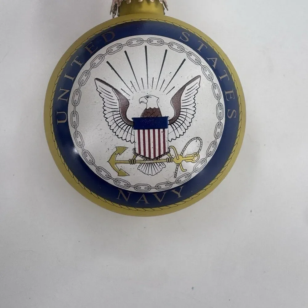 CHRISTMAS ORNAMENT  Krebs 3.25 US Navy Gold with Emblem & Navy Hymn Bulb Vintage